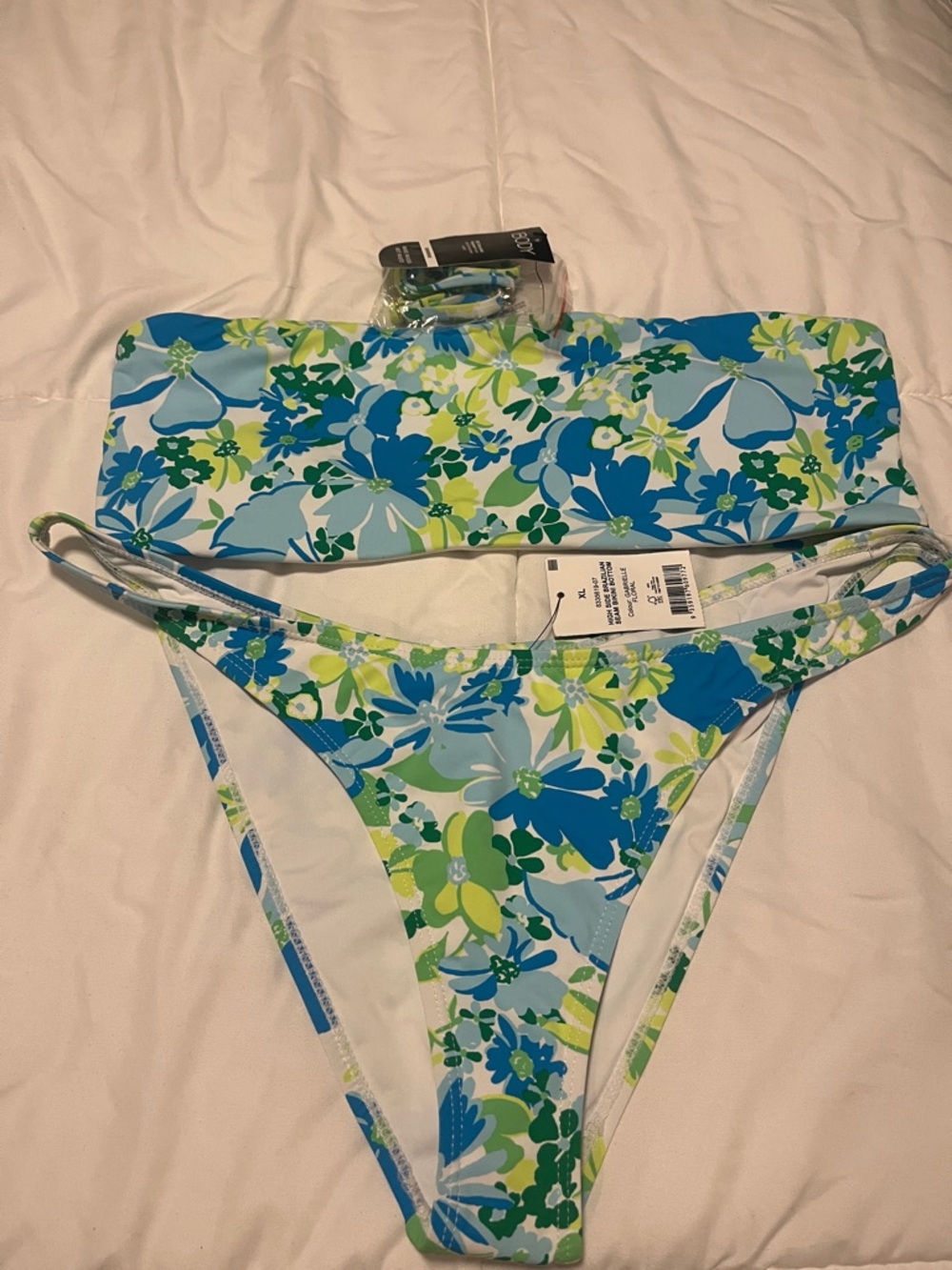 Cotton On Blue, Green & White Floral Bandeau Bikini
